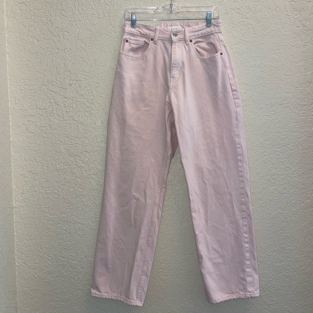 H&M straight leg high rise jeans light pink